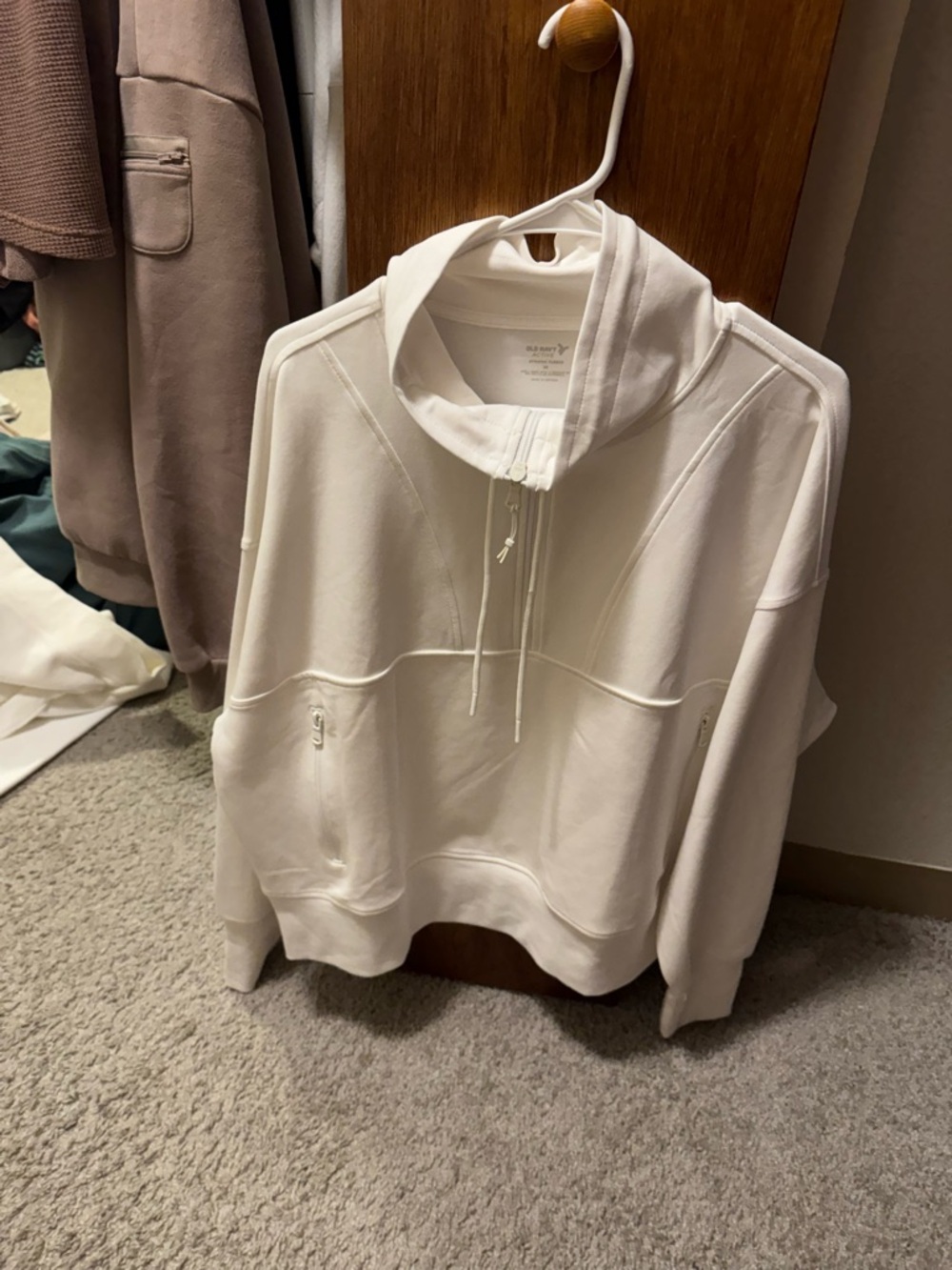 Old Navy Women's White Hooded Half-Zip Sweatshirt